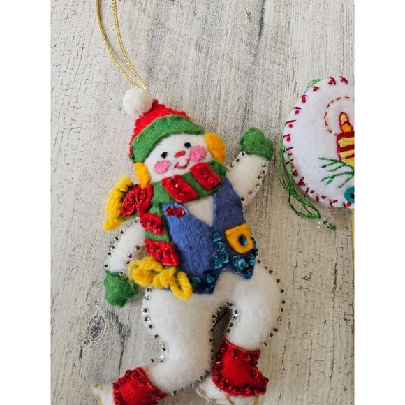 Sequin knit vintage snowman stocking gesture lollipop ornaments Xmas tree set - Picture 2 of 8